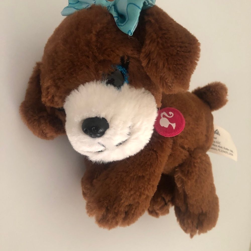 Barbie Small Plush Puppy Dog Brown w/ Bow Mattel  Stuffed Animal Toy 6”